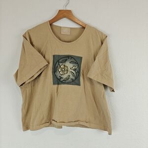 Blue Fish VTG Hand Painted Flower Organic Cotton Langenlook T-shirt Sz 1